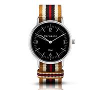 Bergmann Women's and Men's Watch COR Silver Ouro Analogue Quartz Black Dial Gold White/Brown/Red NATO Bracelet