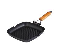 Bergner - Cast Aluminium Grill Pan, 24cm - Induction Hob Aluminium Cookware Pan - Ergonomic Foldable Wood Handle - Heat Resistant Handle