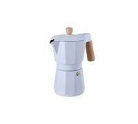 Bergner NATURALLY - Coffee Maker 3 Cups White Aluminium - Superior Thermal Conductor - Beech Wood Handle and Knob - Silicone Ring - Compatible with Various Kitchens, Silver