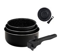 Bergner Q3067 Set of 3 Saucepans Ø16 + 18 + 20 cm Pressed Aluminium Suitable for Induction Click & Cook Black with Click & Cook Handle