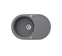 Bergström Sink, Grey, 78 x 50 cm Round with Drying Place, Suitable for Dual-Sided Installation and Connection of Sink Fittings