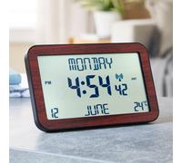 Coopers of Stortford - Giant Radio-Controlled Digital Clock - Extra-Large LCD Display with Day, Date, Temperature and Two Alarms - Wood-Effect Frame, Freestanding or Wall Mount