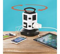 Coopers of Stortford - Tower Extension Lead with 7 Sockets plus USB and USB-C - Retractable 152cm Cable - Surge Protection