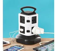 Coopers of Stortford - Tower Extension Lead with 7 Plug Sockets, 2 USB Ports, Surge Protection and Cable Storage