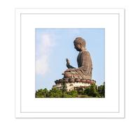 Beria L. Rodriguez Tian Tan Buddha Statue Photo 8X8 Inch Square Wooden Framed Wall Art Print Picture with Mount Artery8 White One Size