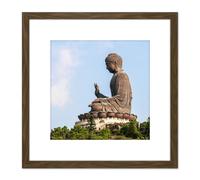 Beria L. Rodriguez Tian Tan Buddha Statue Photo 8X8 Inch Square Wooden Framed Wall Art Print Picture with Mount Artery8 Brown One Size