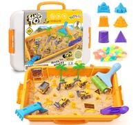 Beria Toys for 3-8 Year Old Kids: Sensory Sand Play Set for Kids Sandbox Toys with Lid Construction Truck & Glowing Stones Gifts for 2 3 4 5 Year Old Boy Toddlers Garden Activities Play Sand Toy Kits