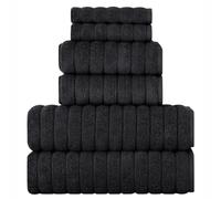 BERIBO Turkish Towel Set 100% Cotton (Cloud) 6 Pieces, 620gsm (Black)