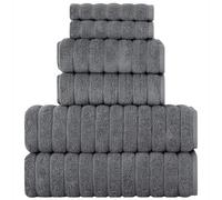 BERIBO Turkish Towel Set 100% Cotton (Cloud) 6 Pieces, 620gsm (Grey)