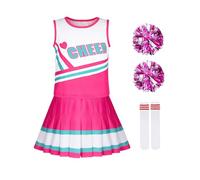 Berich Girls Cheerleader Costume with Pompoms Socks Kids Dressing up Costumes Cheerleading Uniform Outfit Halloween Fancy Dress Cheerleader Outfit Kids Pink 10-11 Years,150
