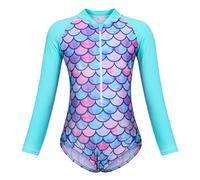 Berich Kids Swimming Costume Suit Girls One Piece Swimwear with Long Sleeve Child Sunsuit Toddler UV Protection Rash Guard Bathing Suit Mermaid Swimsuit Toddler Swimwear 3-4 Years(Green,100)