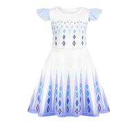 Berich Snow Queen Costume Girls Fancy Dress with Snowflake Print Kids Halloween Christmas Party Outfits Child Role Play Clothing Princess Dress up for Girls 3-4 Years(White,120)