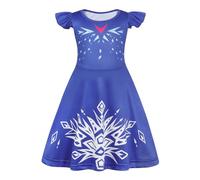 Berich Snow Queen Costume Princess 3D Print Fancy Dress Kids Halloween Party Cosplay Dresses Child Role Play Clothing Princess Outfit 9-10 Years(Dark Blue,150)