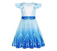 Berich Snow Queen Fancy Dress Princess Outfits with Snowflake Print Kids Halloween Party Outfit Child Role Play Clothing Princess Costumes for Girls 5-6 Years(Blue,130)