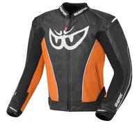 Berik Street Motorcycle Leather Jacket, black-orange, size 50 for Men