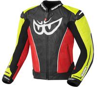 Berik Street Motorcycle Leather Jacket, black-red-yellow, size 54 for Men