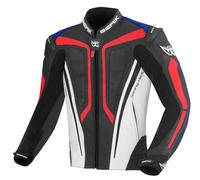 Berik Street Pro Motorcycle Leather Jacket, black-white-red-blue, size 48 for Men
