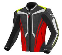 Berik Street Pro Motorcycle Leather Jacket, black-white-red-yellow, size 54 for Men