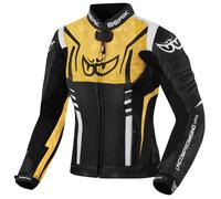 Berik Striper Ladies Motorcycle Leather Jacket, black/white/gold, size 40