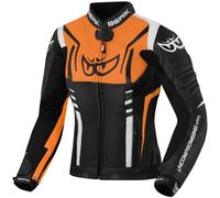 Berik Striper Ladies Motorcycle Leather Jacket, black/white/orange, size 42