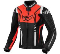 Berik Striper Ladies Motorcycle Leather Jacket, black/white/red, size 38