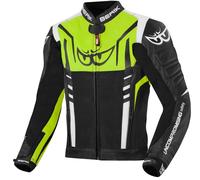 Berik Striper Motorcycle Leather Jacket, black/white/neon yellow, size 48