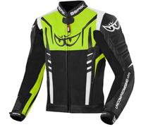 Berik Striper Motorcycle Leather Jacket, black/white/neon yellow, size 52