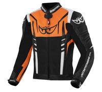 Berik Striper Motorcycle Leather Jacket, black-white-orange, size 50 for Men