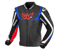Berik Wild Chase Motorcycle Leather Jacket, black-white-red-blue, size 52 for Men