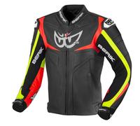 Berik Wild Chase Motorcycle Leather Jacket, black/white/red/yellow, size 54