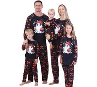 Berimaterry Family Matching Halloween Pajamas Bat Ghost Cat Pumpkin Print Long Sleeve Sleepwear for Family Couples Kids Holiday PJs Sets Homewear