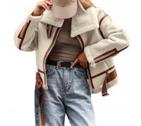 Berimaterry Fleece Jacket Women Faux Suede Leather Jacket Long Sleeve Lapel Overcoat Motorcycle Biker Sherpa-Lined Coat Fur Collar Winter Aviator Leather Coat Bomber Jacket White