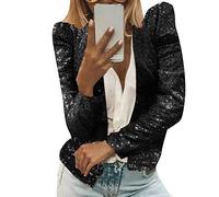 Berimaterry Ladies Cardigan Women Elegant Formal Sequined Long Sleeve Evening Party Shrug Bolero Ladies Lightweight Soft Casual Cropped Open-Front Casual Outwear Tops Black