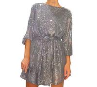 Berimaterry Sequin Dresses for Women UK Long Sleeve Sparkly Glitter Dress Loose Fit Shift Mini Short Dress with Belt Fashion Retro Bodycon Dresses Elegant Evening Cocktail Dresses Silver