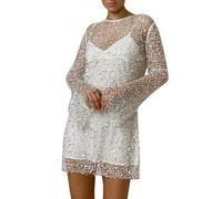 Berimaterry Sequin Dresses for Women UK Sparkly Glitter Mini Dress Sequin Strappy Mesh Dress Strapless Sparkly Evening Party Formal Cocktail Clubwear Slim Stretchy Tunic Pencil Dress White