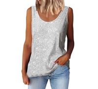 Berimaterry Sequin Tank Tops Women Glitter Tops Sparkle Party Vest Sleeveless Tunic Vest Glitter Strappy Tank Tops Ladies Sexy Sparkle Cami Vest Clubwear Spaghetti Strap Party Blouse Silver