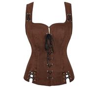 Berimaterry Women's Vest Pirate Renaissance Costume Steampunk Pirate Vest Viking Costume Bodice Lace-up Waistcoat Coffee
