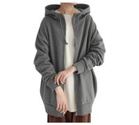 Berimaterry Zip Up Hoodie for Women UK Longline Fleece Jackets Cardigan Oversized Fall Winter Zipper Hooded Coat Jumper Oversized Knee Length Pullover Jacket Grey