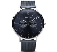 BERING Men Analog Quartz Classic Collection Watch with stainless steel Strap and Sapphire Crystal 14240-303, Blue/Silver, 40