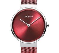 BERING Women Analog Quartz Classic Collection Watch with stainless steel Strap and Sapphire Crystal 14531-303, Red/Silver, 31 mm