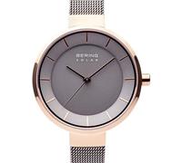 BERING Women Analog Solar Collection Watch with stainless steel Strap and Sapphire Crystal 14631-369, Grey/Rose Gold, 31