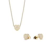 BERING 468-768 Women's Set Necklace and Stud Earrings Heart Zirconia | Pave Style Stone Set Polished Stainless Steel Arctic Symphony Daily & Occasion Necklace + Earrings