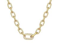 BERING Arctic Pavé Women's Stainless Steel Cubic Zirconia Necklace of 45 cm | Oval centre element, matte & polished finish, Scandinavian design, flowing chain case, zirconia stone trim