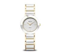 BERING Ceramic Women's Watch Stainless Steel with Ceramic Elements Bicolour Gold White Sapphire Crystal 4 Diamonds Quartz Movement 29mm