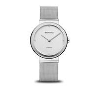 BERING Classic Women's Watch 10135-000 Silver Milanese Bracelet 35 mm Sapphire Crystal Quartz 4 Diamonds