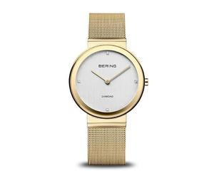 BERING Classic Women's Watch 10135-334 Shiny Gold Milanese Bracelet Sapphire Crystal 4 Diamonds 35 mm