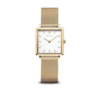 BERING Damen Quarz Uhr | Armbanduhr 26 mm goldenes Edelstahlgehäuse und weißes Zifferblatt | Milanaisearmband | Saphierglas | 3 ATM | 18226-334