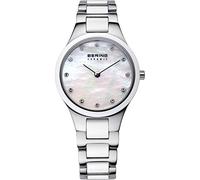 BERING Damen Quarz Uhr | Armbanduhr 27 mm Edelstahlgehäuse und Zifferblatt | Edelstahlband mit Keramikelementen | 5 ATM | 32327