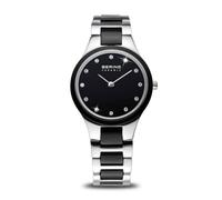 BERING Damen Quarz Uhr | Armbanduhr 27 mm Edelstahlgehäuse und Zifferblatt | Edelstahlband mit Keramikelementen | 5 ATM | 32327