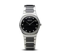 BERING Damen Quarz Uhr | Armbanduhr 30 mm Edelstahlgehäuse und Zifferblatt | Edelstahlband mit Keramikelementen | 5 ATM | 32430